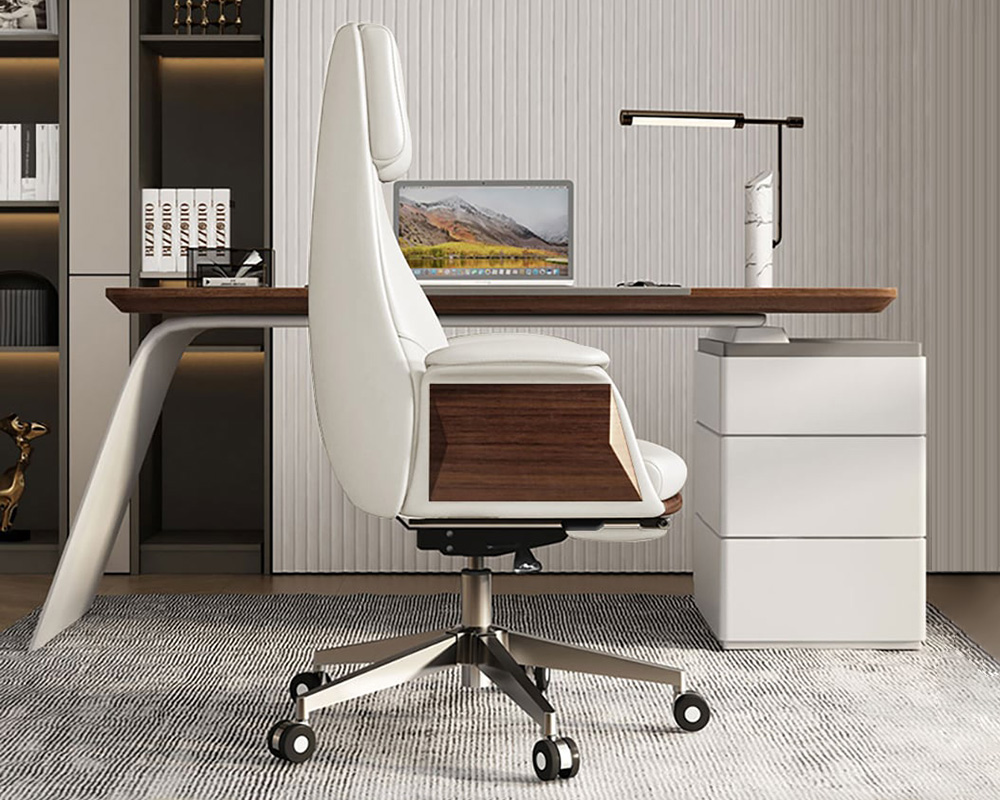 HMR Modern Rectangular Writing Desk & Office Desk Chair Set High Back - White, 70.9"L x 31.5"W x 29.5"H