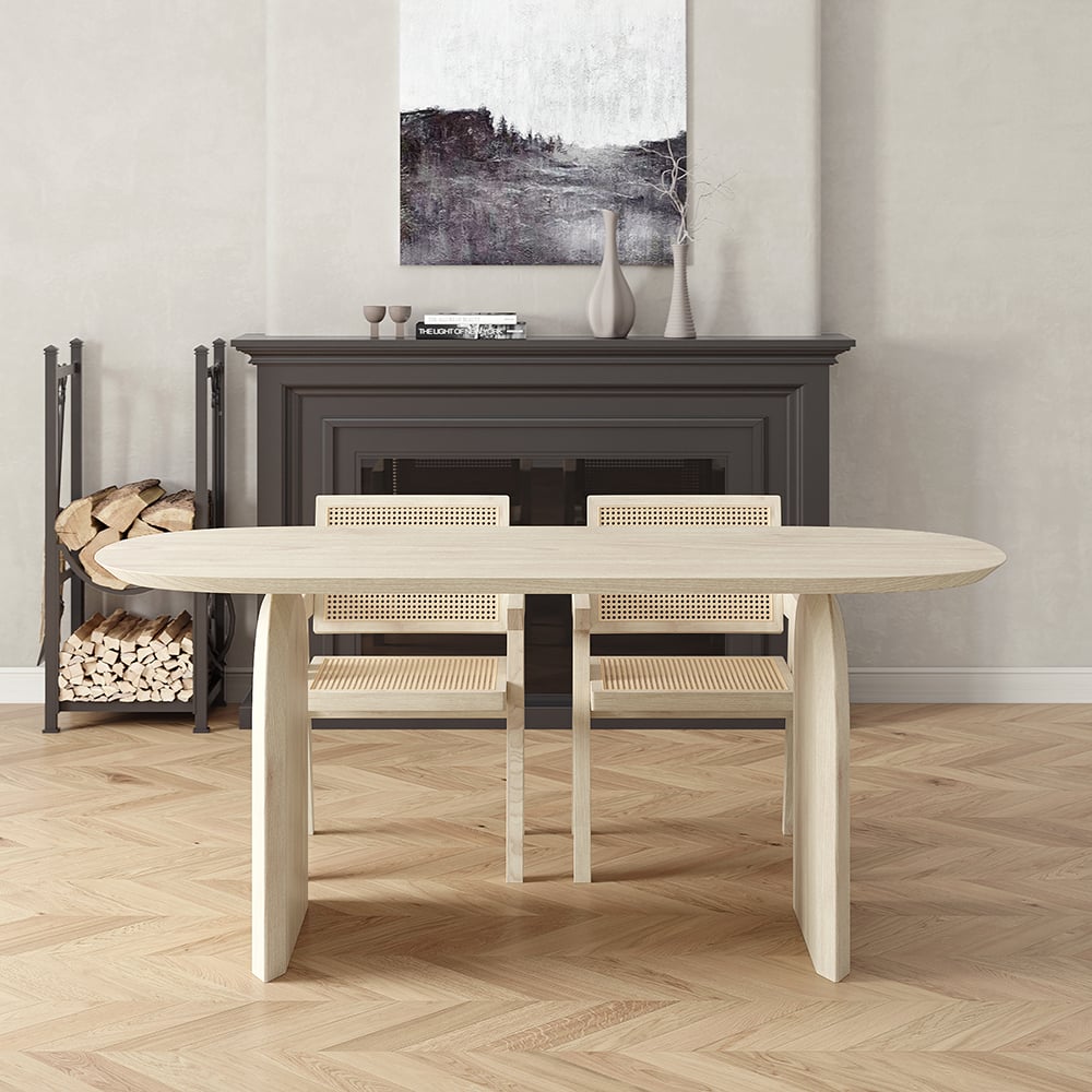 HMR Tintica Series Japandi Style Oval Wood Dining Table - Whitewash, 70.9" (Seats 4-6 People)