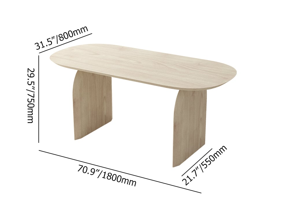 HMR Tintica Series Japandi Style Oval Wood Dining Table - Whitewash, 70.9" (Seats 4-6 People)