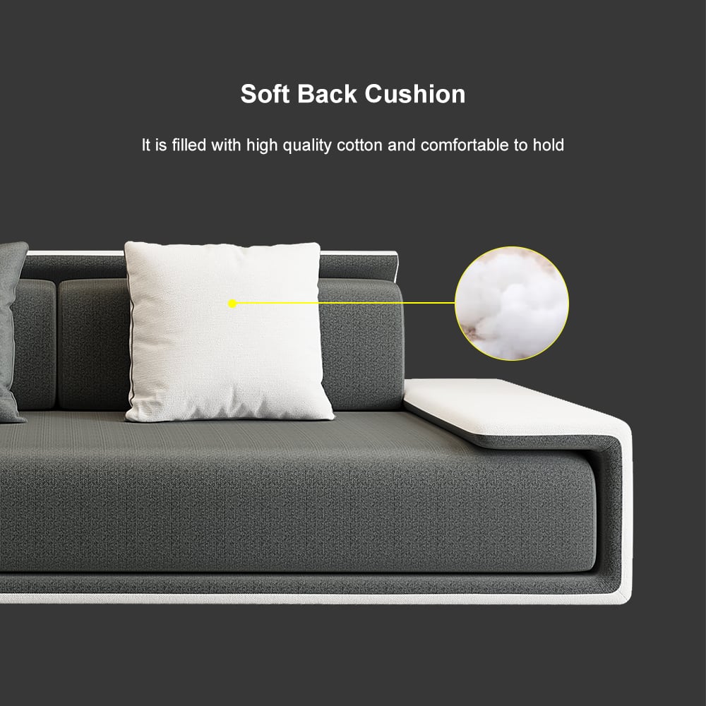 HMR - 81" Doart Modern Dark Gray Upholstered Armless 3-Seater Sofa Cotton Linen with Pillows