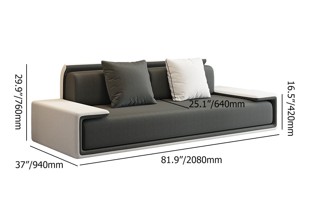 HMR - 81" Doart Modern Dark Gray Upholstered Armless 3-Seater Sofa Cotton Linen with Pillows