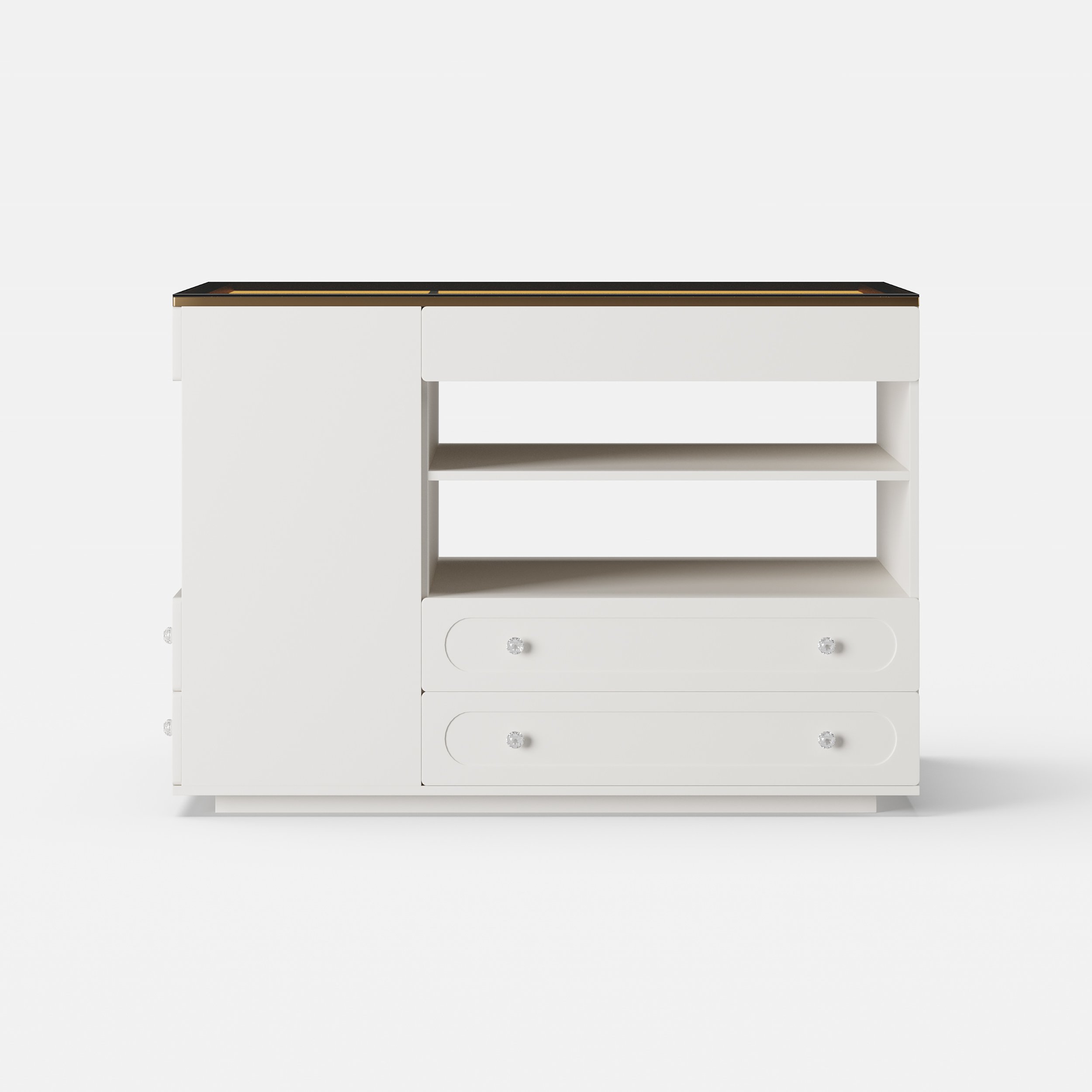 HMR 47"W Dresser Walk in Closet Island with Jewelry Storage LED Light - White