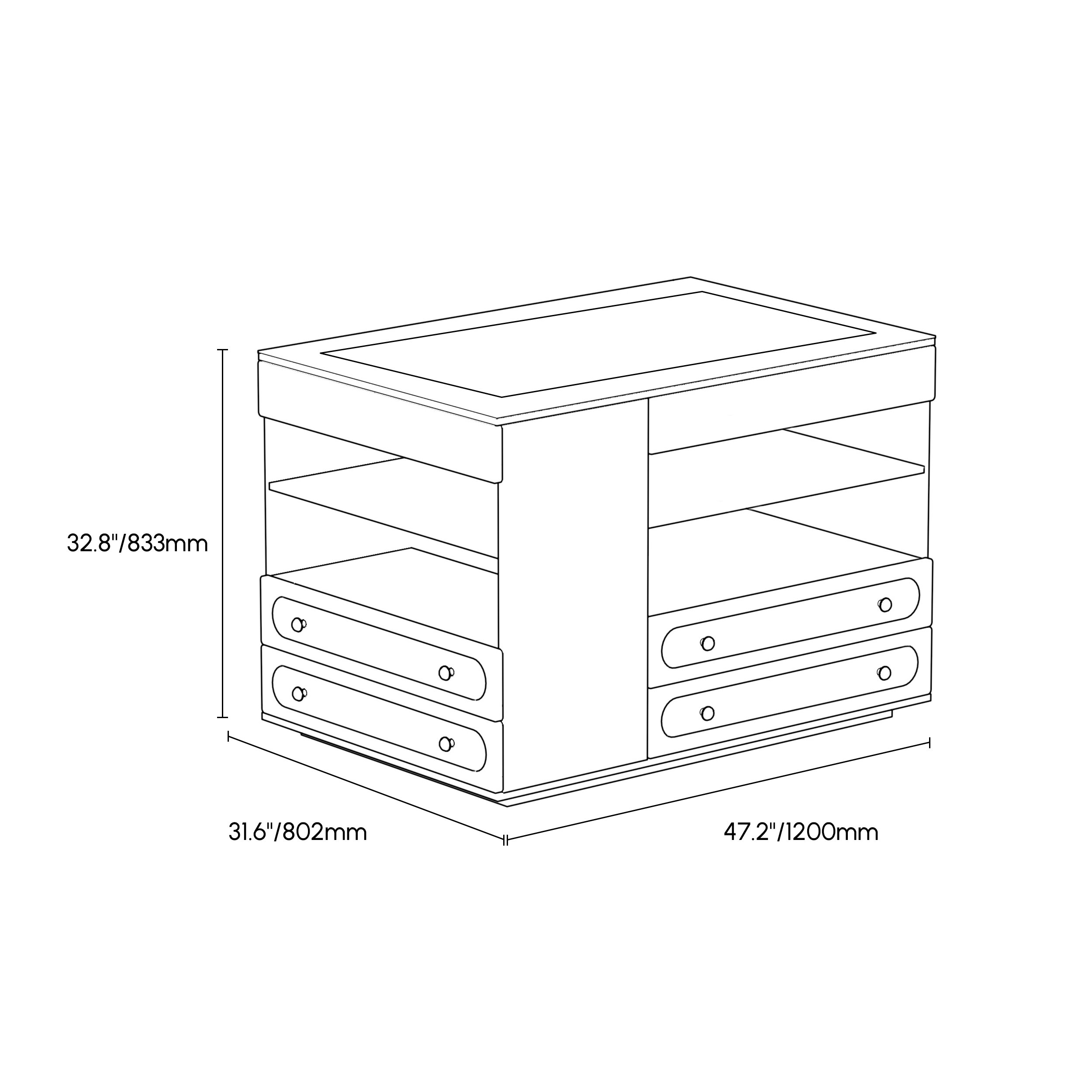 HMR 47"W Dresser Walk in Closet Island with Jewelry Storage LED Light - White