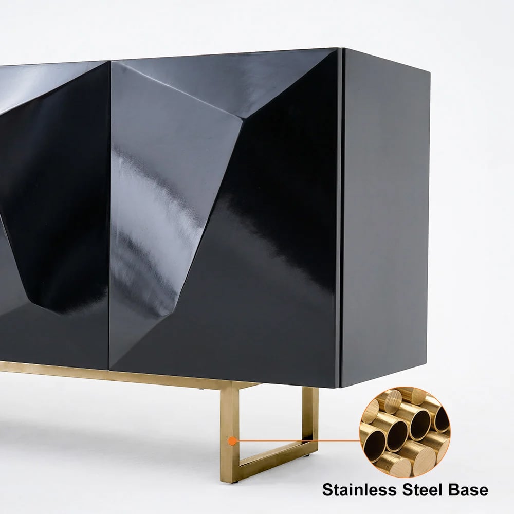 HMR 71" Modern Wood Sideboard and Buffets with 4 Doors Adjustable Shelves - Black & Gold