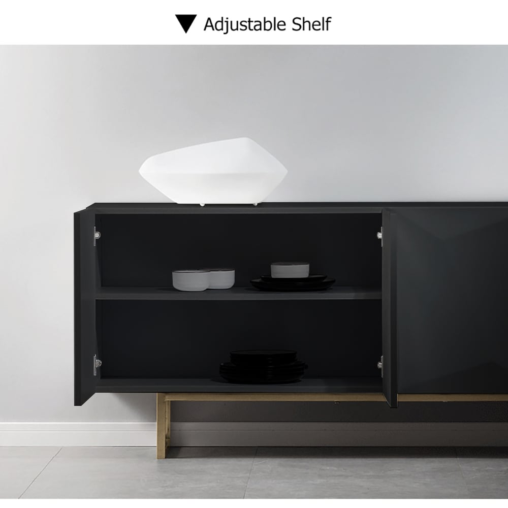 HMR 71" Modern Wood Sideboard and Buffets with 4 Doors Adjustable Shelves - Black & Gold