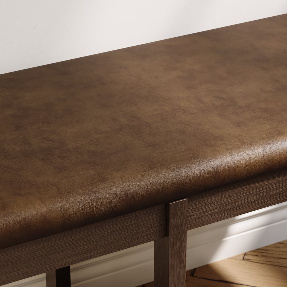 HMR - 47" Mid-Century Modern Walnut Entryway Bench PU Leather Upholstered Bench Ash Wood Legs