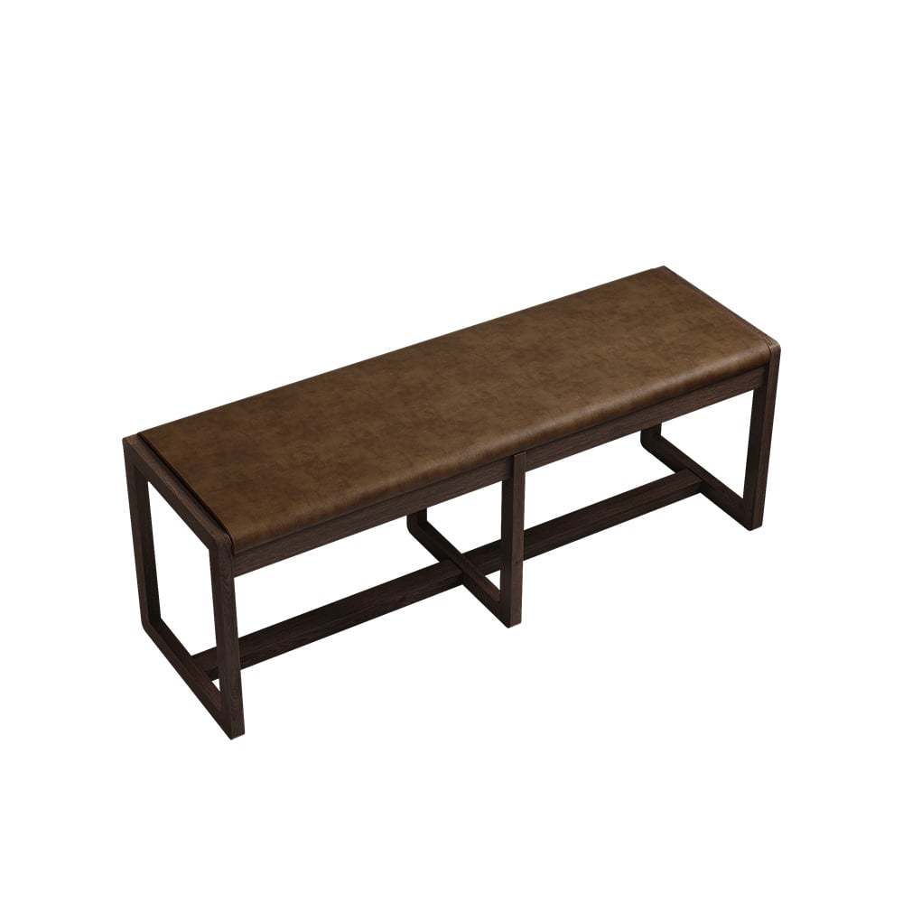 HMR - 47" Mid-Century Modern Walnut Entryway Bench PU Leather Upholstered Bench Ash Wood Legs