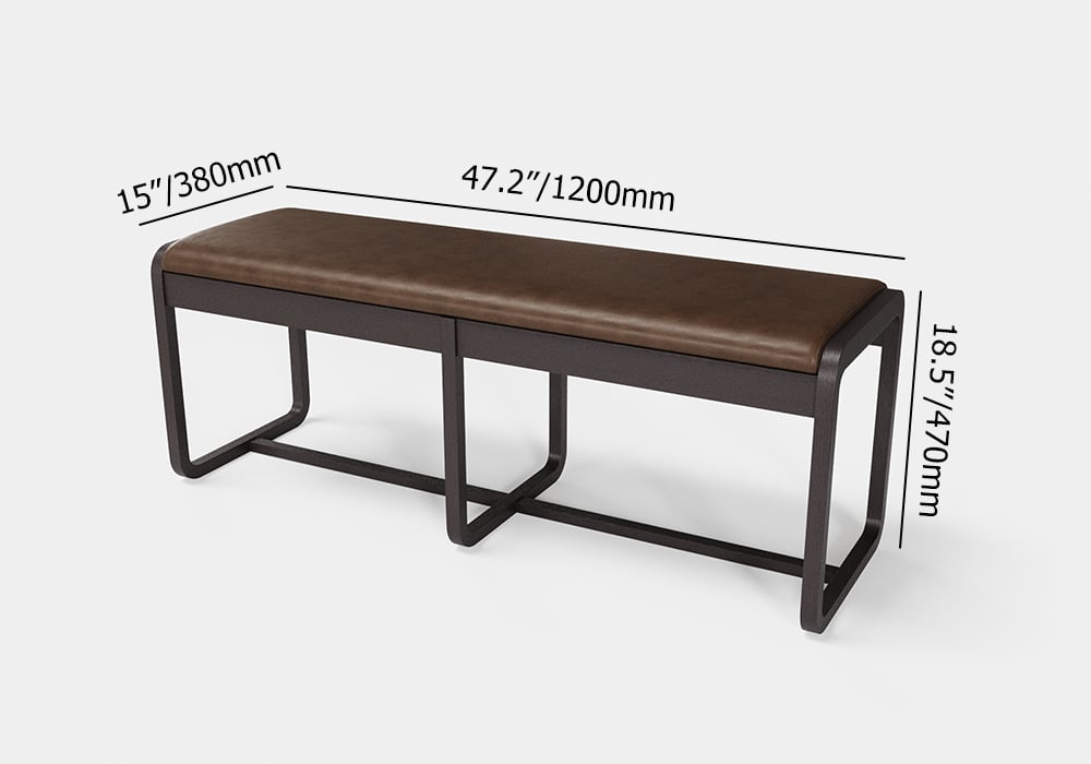 HMR - 47" Mid-Century Modern Walnut Entryway Bench PU Leather Upholstered Bench Ash Wood Legs