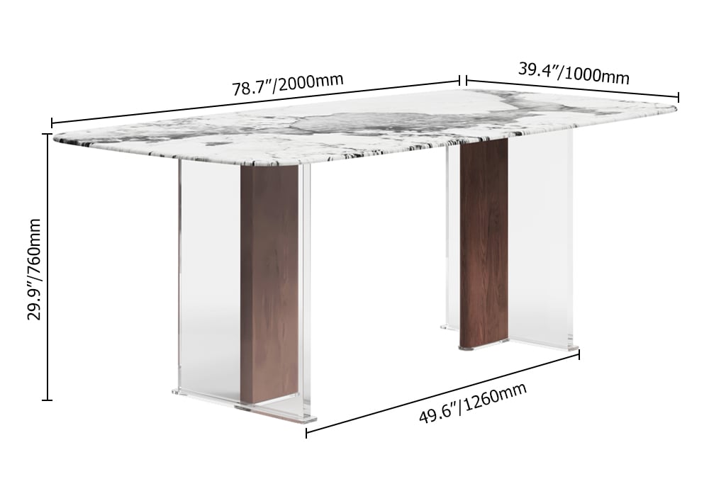 HMR - 78.7" Modern Rectangle Sintered Stone Dining Table Seats 4-6 People