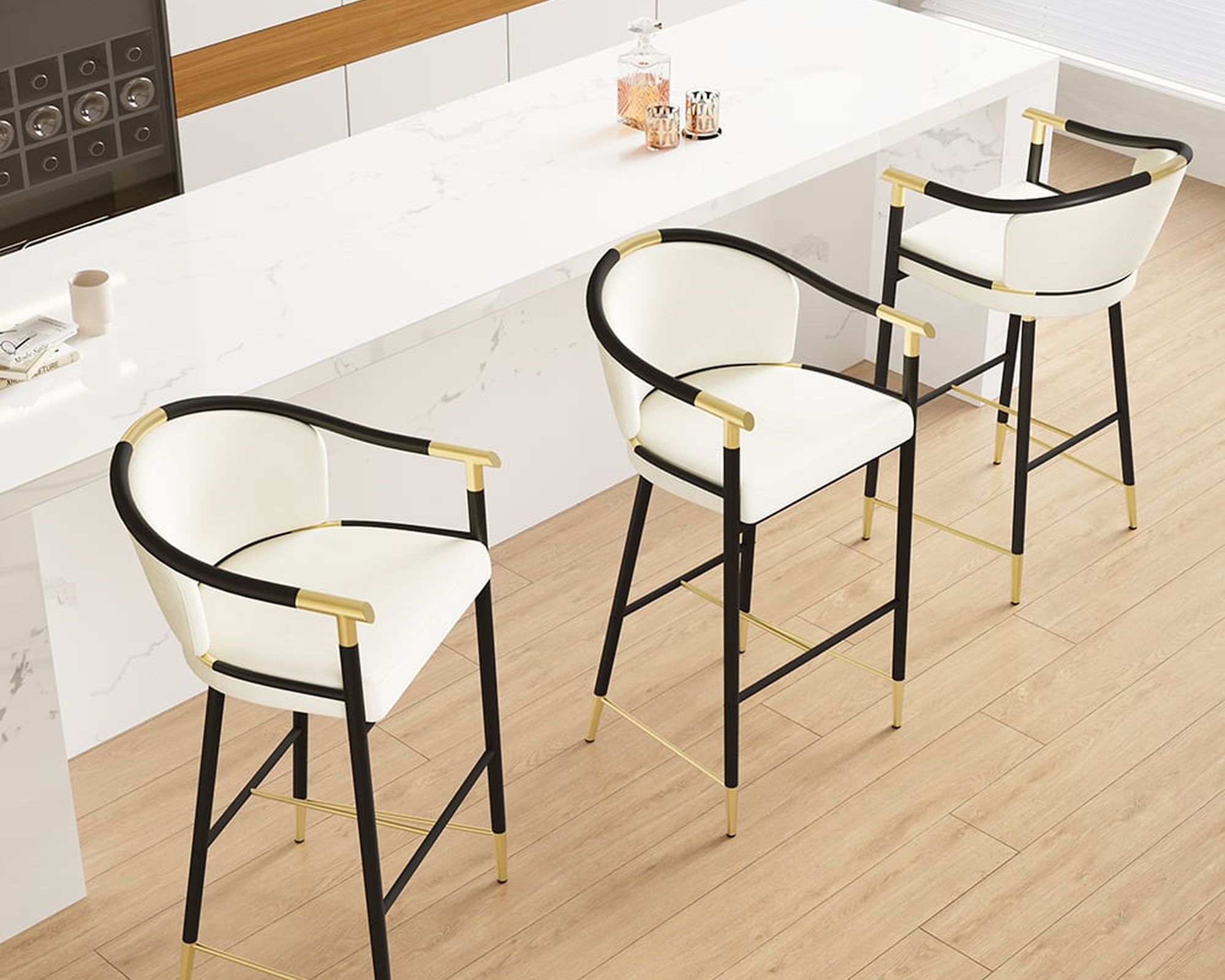 HMR Craines Series Modern Velvet Upholstered Bar Stools - Beige
