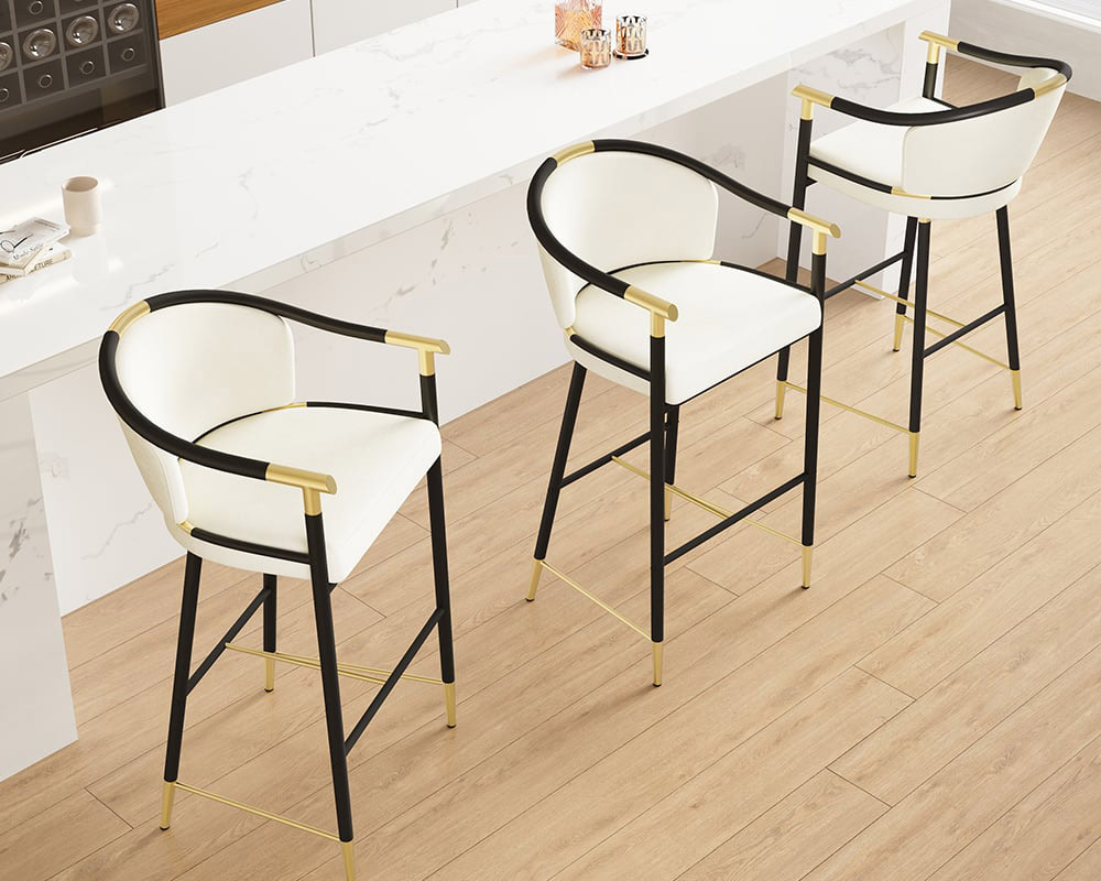 HMR Craines Series Modern Velvet Upholstered Bar Stools - Beige