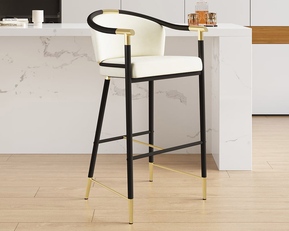HMR Craines Series Modern Velvet Upholstered Bar Stools - Beige