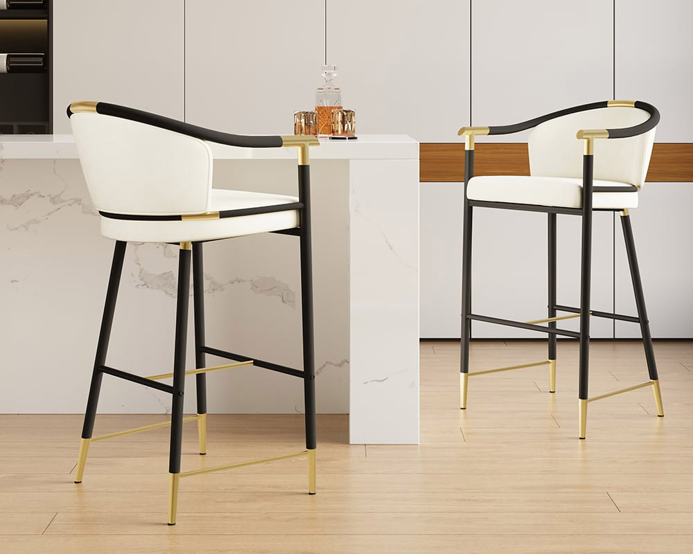 HMR Craines Series Modern Velvet Upholstered Bar Stools - Beige