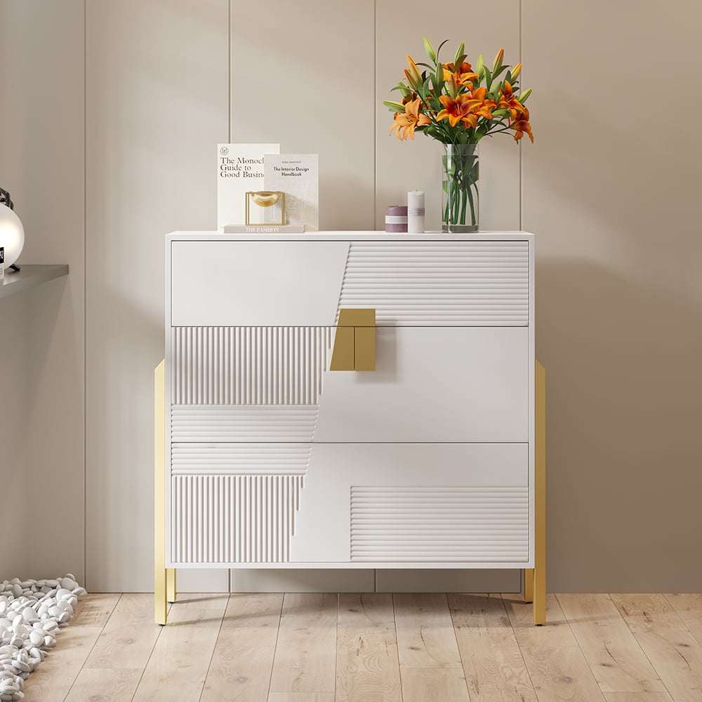 HMR - Modern Entryway White Shoe Storage Narrow Shoe Cabinet with 2 Flip Doors & 1 Drawer
