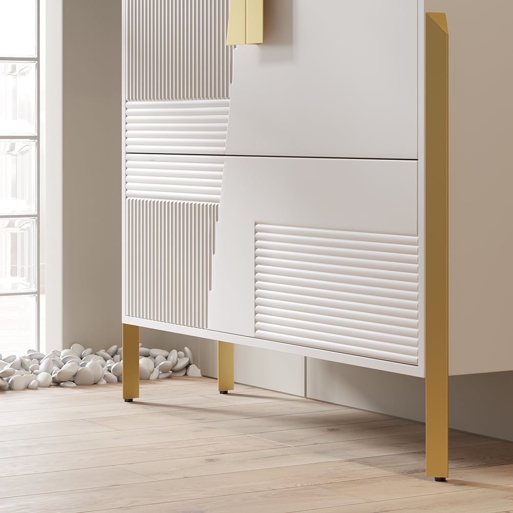 HMR - Modern Entryway White Shoe Storage Narrow Shoe Cabinet with 2 Flip Doors & 1 Drawer