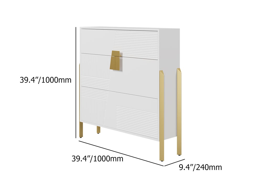 HMR - Modern Entryway White Shoe Storage Narrow Shoe Cabinet with 2 Flip Doors & 1 Drawer