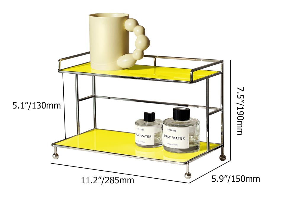 HMR Modern 2-Tier Acrylic Storage Shelf Storage Rack with Open Storage - Yellow