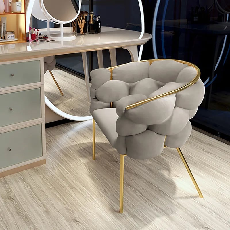 HMR - Nordic Tufted Accent Chair Velvet Upholstery in Gray