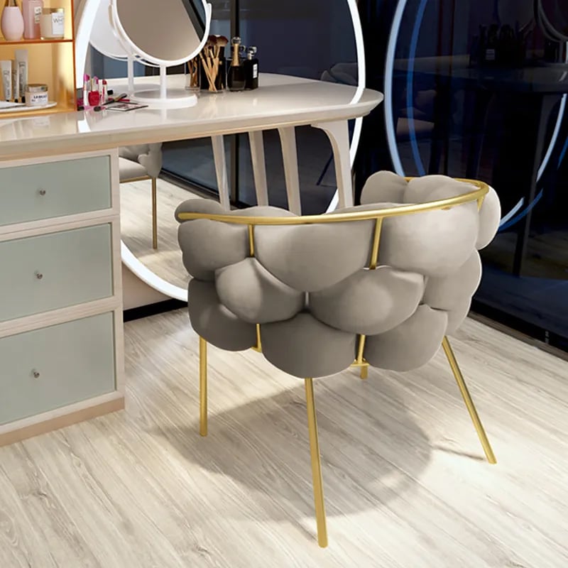 HMR - Nordic Tufted Accent Chair Velvet Upholstery in Gray
