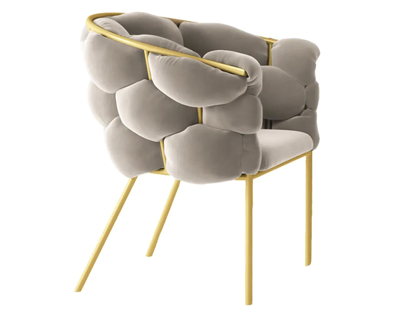 HMR - Nordic Tufted Accent Chair Velvet Upholstery in Gray