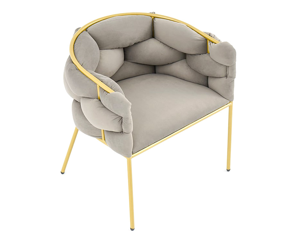 HMR - Nordic Tufted Accent Chair Velvet Upholstery in Gray