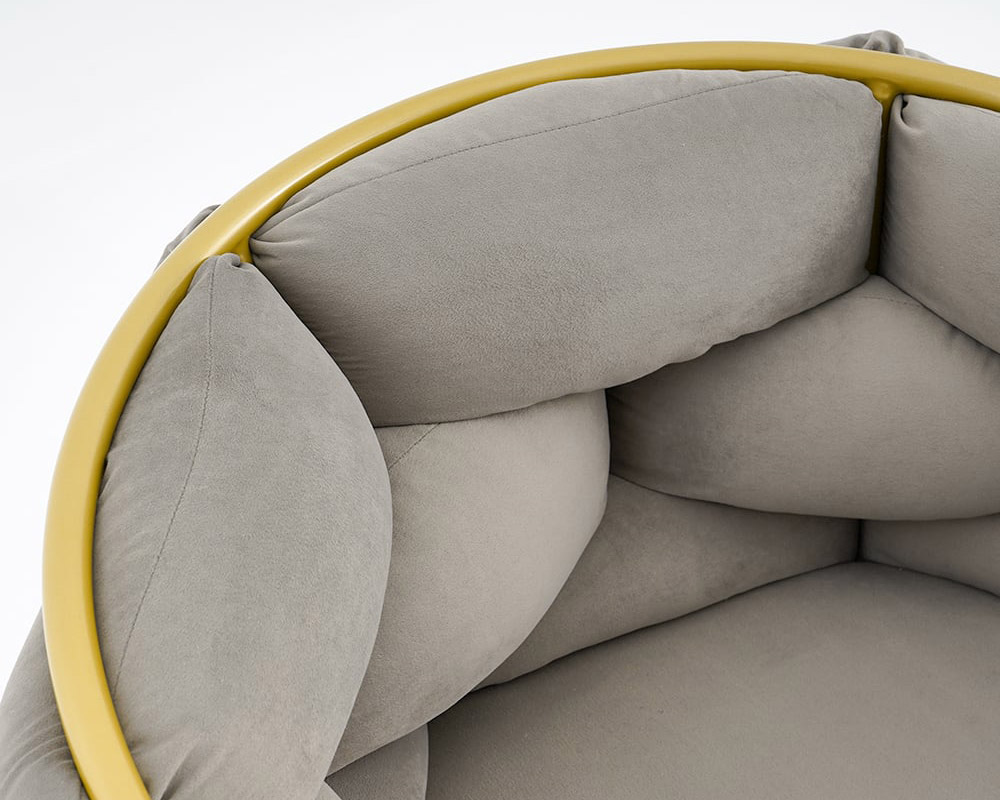 HMR - Nordic Tufted Accent Chair Velvet Upholstery in Gray
