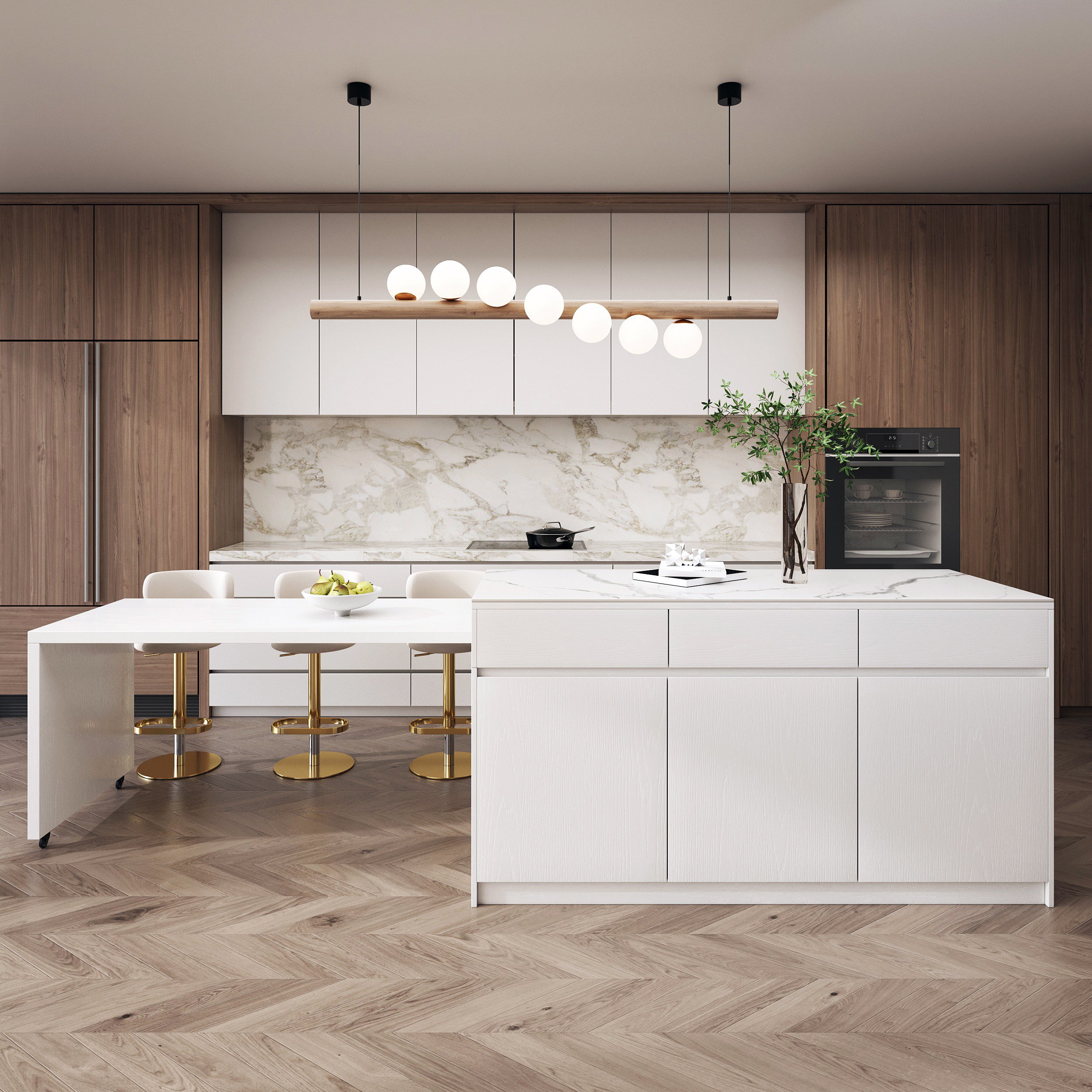 HMR - 81''-106" Extendable Kitchen lsland with Doors&Drawers