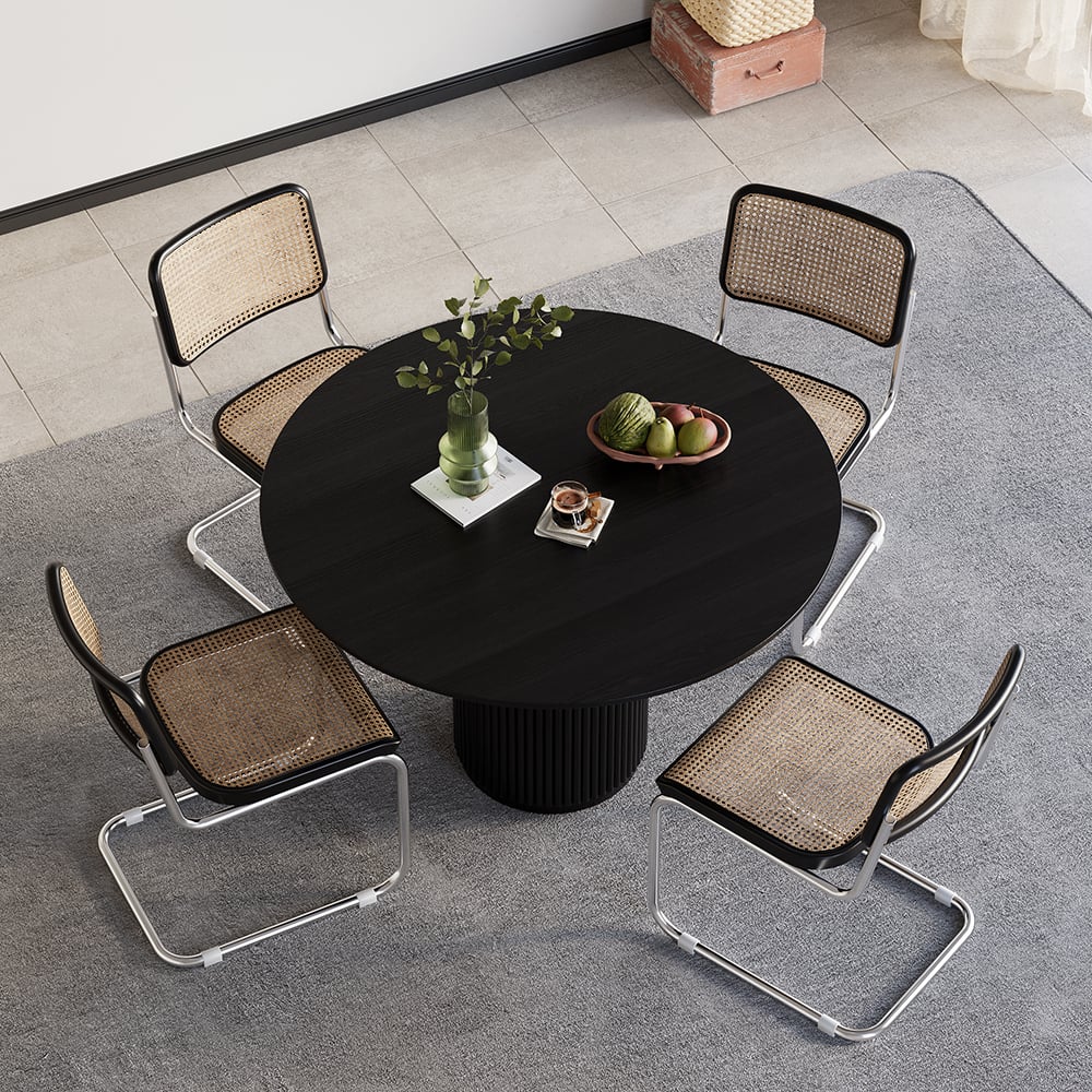 HMR Japandi Style Round Wood Dining Table - Black, 39.4" (Seats 2-4 People)