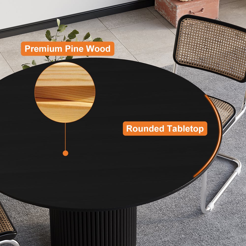 HMR Japandi Style Round Wood Dining Table - Black, 39.4" (Seats 2-4 People)