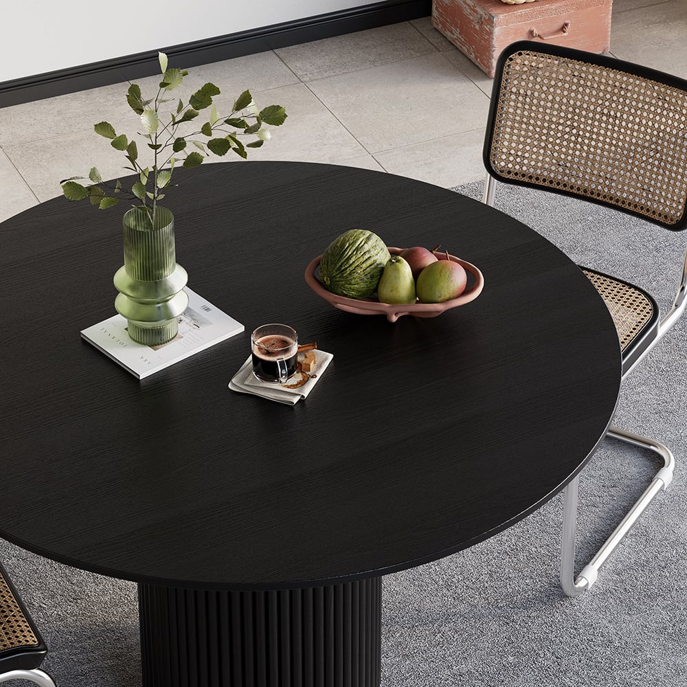 HMR Japandi Style Round Wood Dining Table - Black, 39.4" (Seats 2-4 People)
