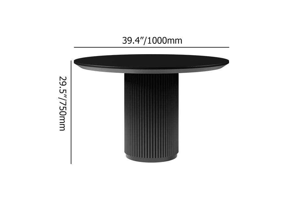 HMR Japandi Style Round Wood Dining Table - Black, 39.4" (Seats 2-4 People)