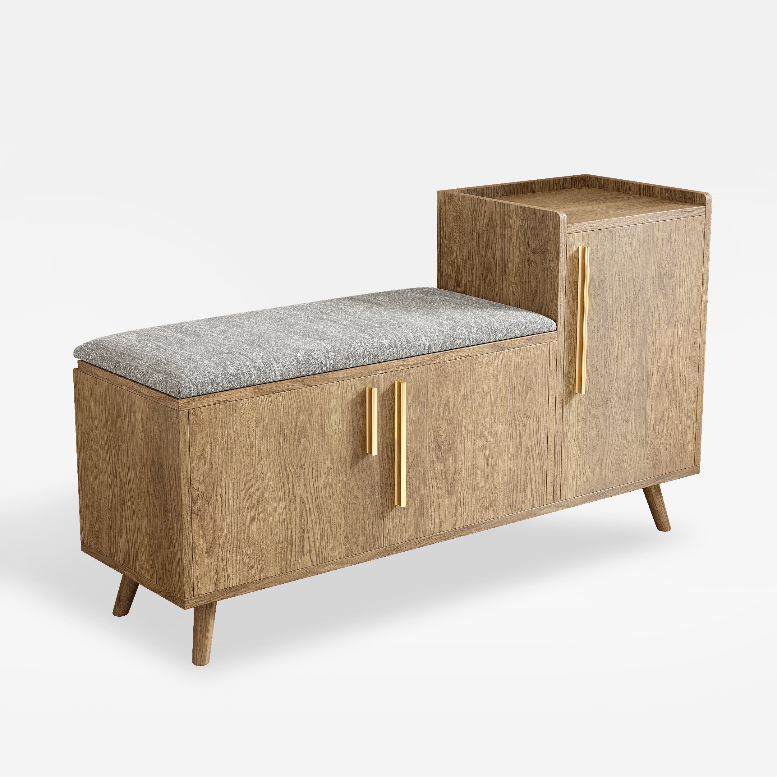 HMR 47" Shoe Storage Bench with 3 Doors & 5 Shelves - Walnut, Right Hand