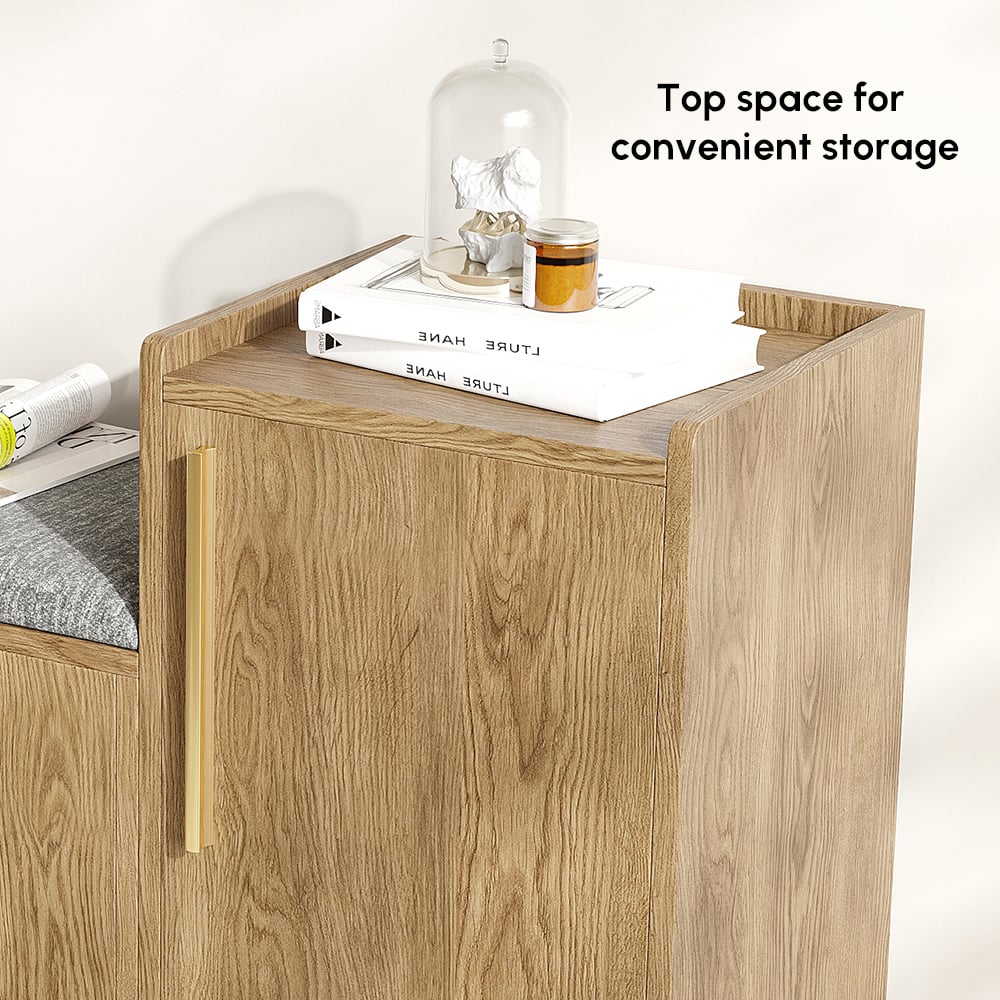 HMR 47" Shoe Storage Bench with 3 Doors & 5 Shelves - Walnut, Right Hand