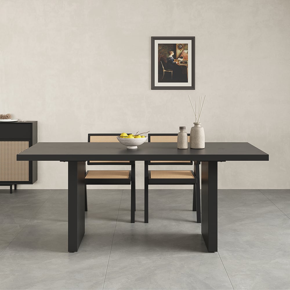 HMR Upoak Series Farmhouse Rectangle Wood Dining Table - Black, 63"L x 27.6"W x 29.5"H