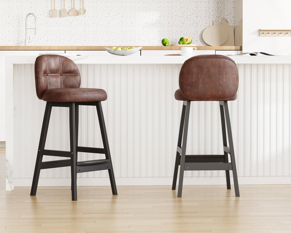 HMR Rustic 25" Bar Stools with PU Leather Upholstery (Set of 2) - Brown