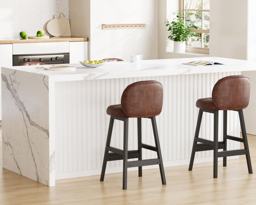 HMR Rustic 25" Bar Stools with PU Leather Upholstery (Set of 2) - Brown