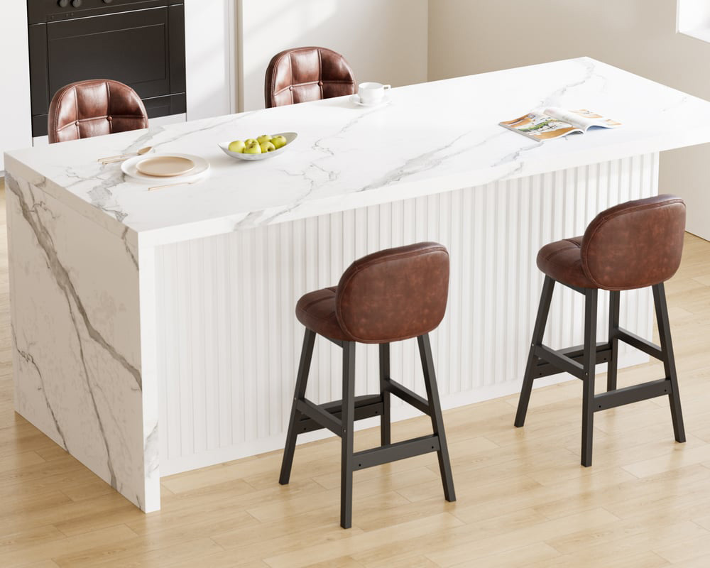 HMR Rustic 25" Bar Stools with PU Leather Upholstery (Set of 2) - Brown