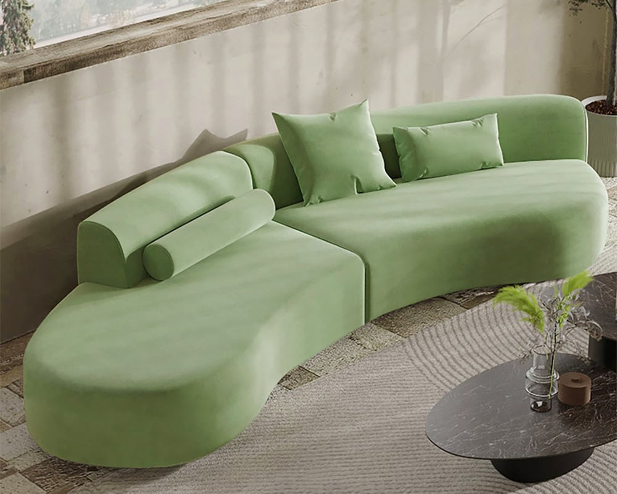 HMR - 109" 2-Piece Curved Sectional Sofa with Pillows
