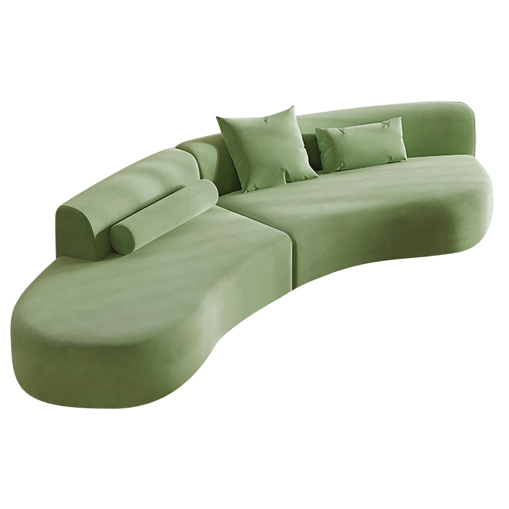 HMR 109" 2-Piece Curved Sectional Sofa with Pillows - Green, Velvet
