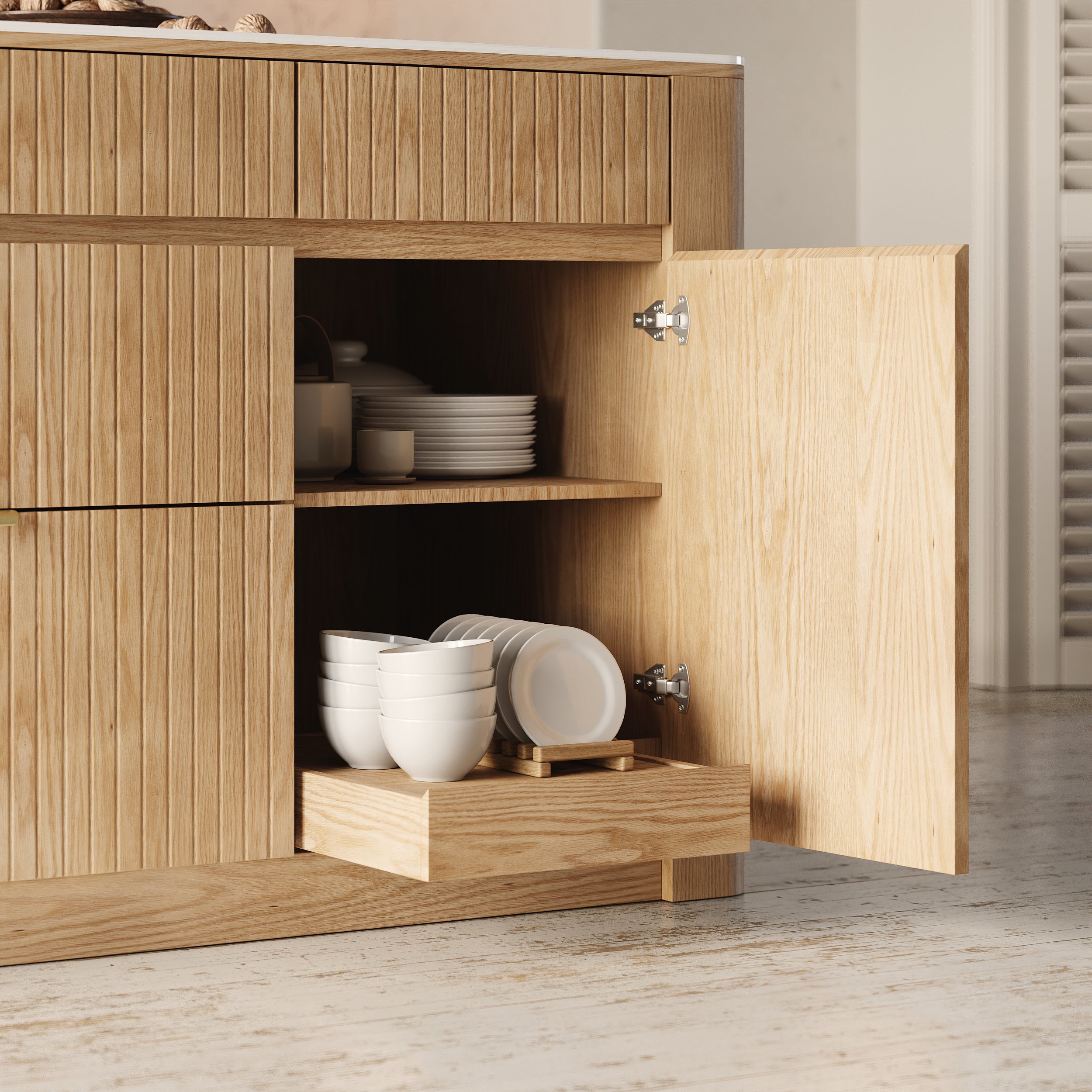 HMR - 72" Sintered Stone Top Solid Wood Kitchen Island with Storage Whitewash