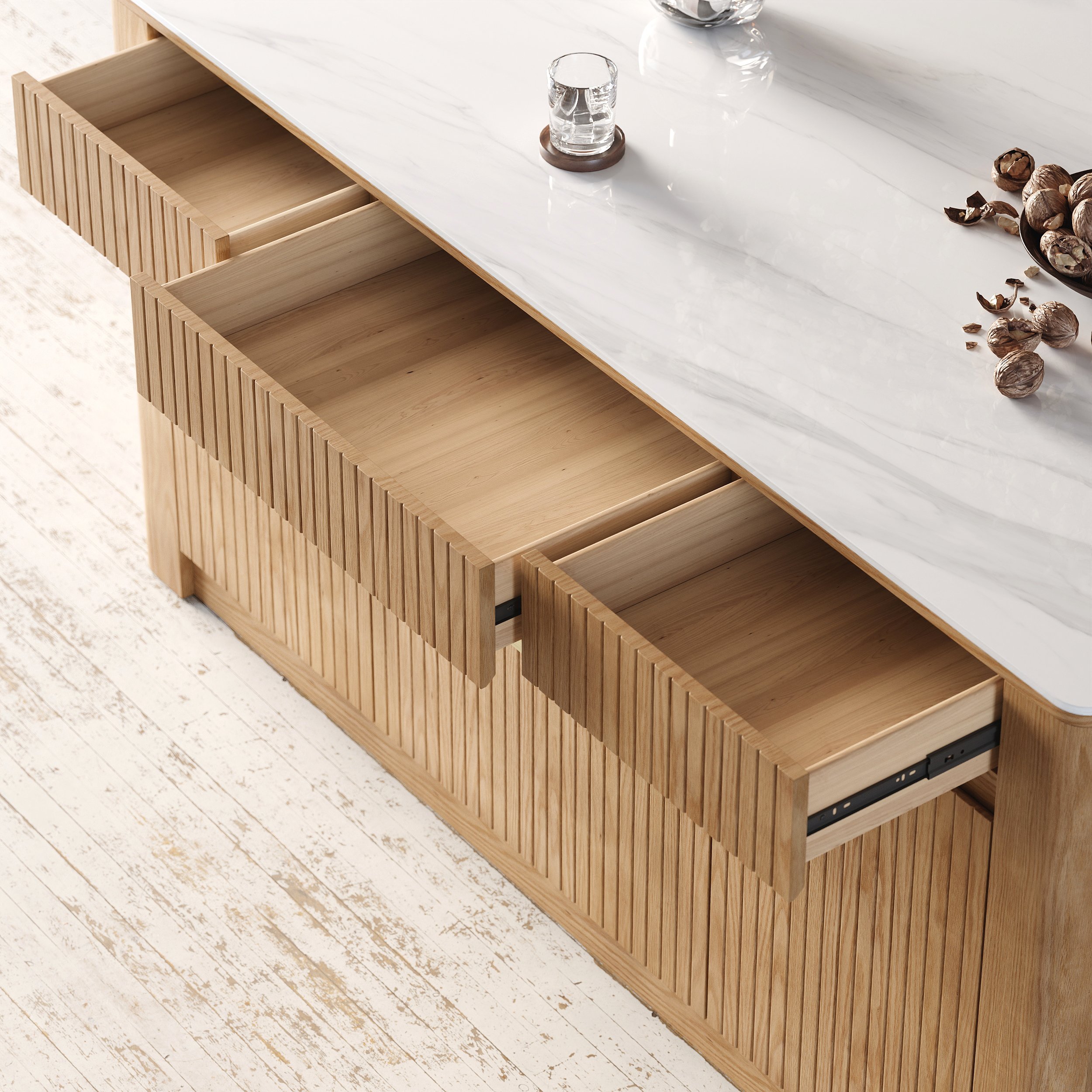 HMR - 72" Sintered Stone Top Solid Wood Kitchen Island with Storage Whitewash