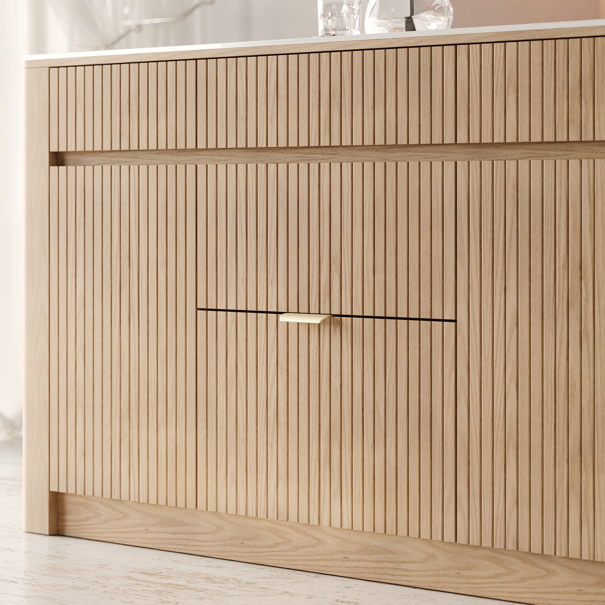 HMR - 72" Sintered Stone Top Solid Wood Kitchen Island with Storage Whitewash