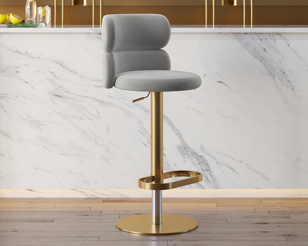 HMR - Affordable Luxury Modern Adjustable Swivel Bar Stools with Velvet Upholstery