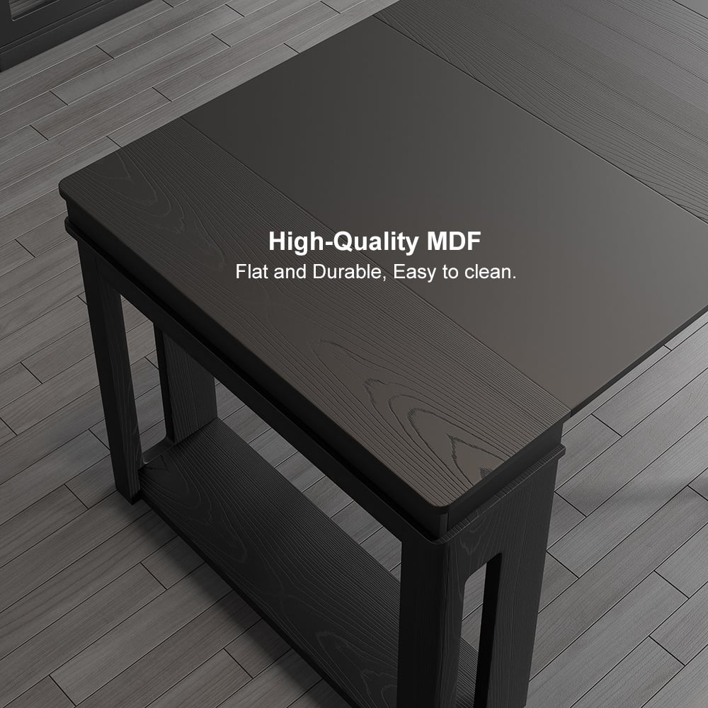 HMR 70.9" Rectangle Folding Wood Dining Table with Sideboard (Seats 2-4 People) - Black