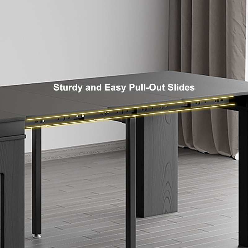 HMR 70.9" Rectangle Folding Wood Dining Table with Sideboard (Seats 2-4 People) - Black