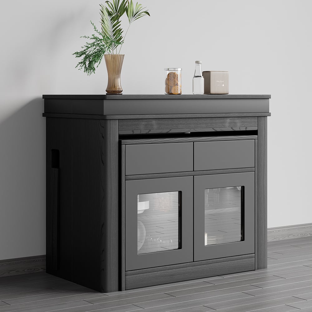 HMR 70.9" Rectangle Folding Wood Dining Table with Sideboard (Seats 2-4 People) - Black