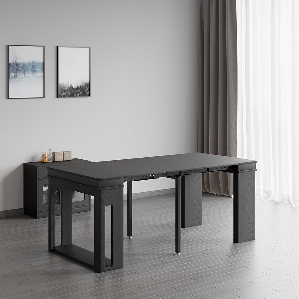 HMR 70.9" Rectangle Folding Wood Dining Table with Sideboard (Seats 2-4 People) - Black