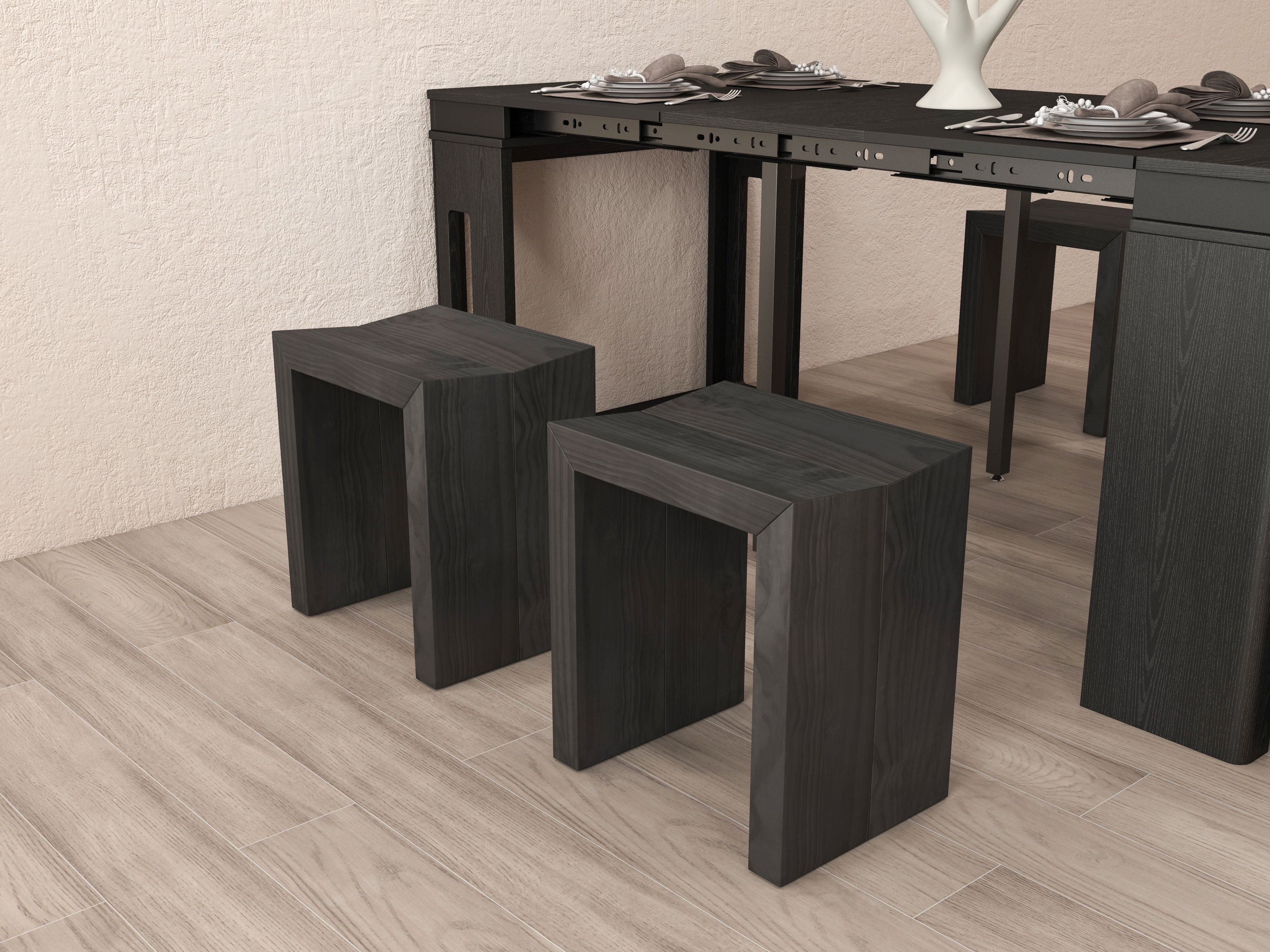 HMR 70.9" Rectangle Folding Wood Dining Table with Sideboard (Seats 2-4 People) - Black
