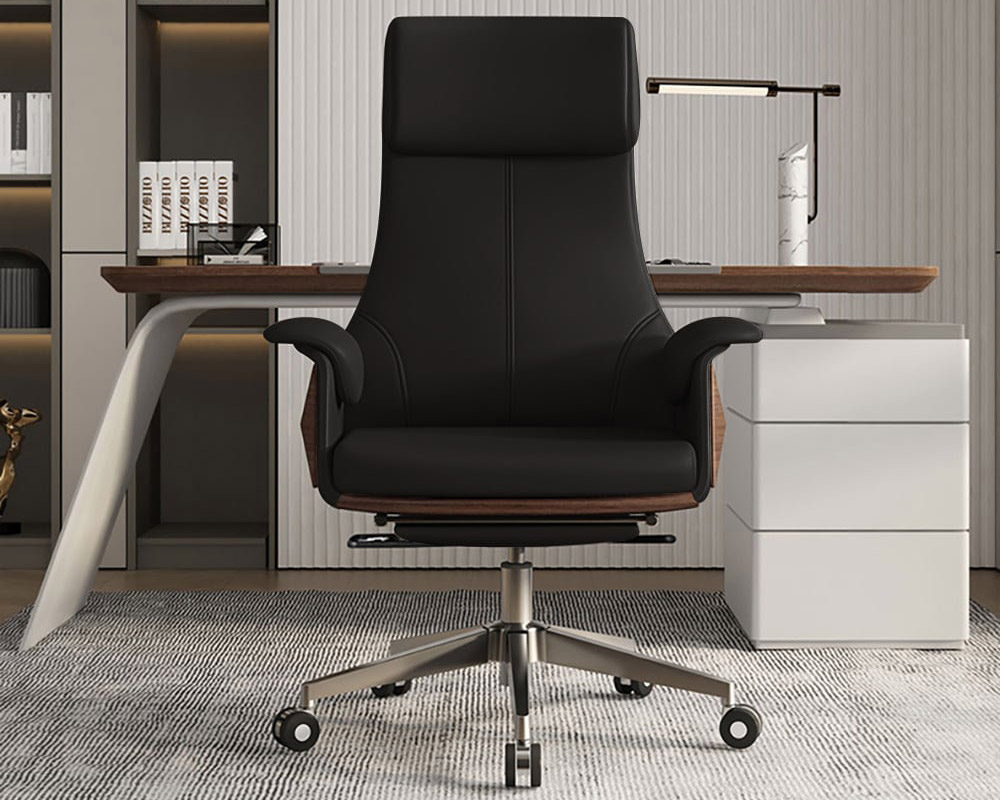 HMR Modern Rectangular Writing Desk & Office Desk Chair Set High Back - Walnut, 63"L x 27.6"W x 29.5"H