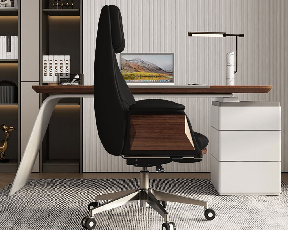 HMR Modern Rectangular Writing Desk & Office Desk Chair Set High Back - Walnut, 63"L x 27.6"W x 29.5"H